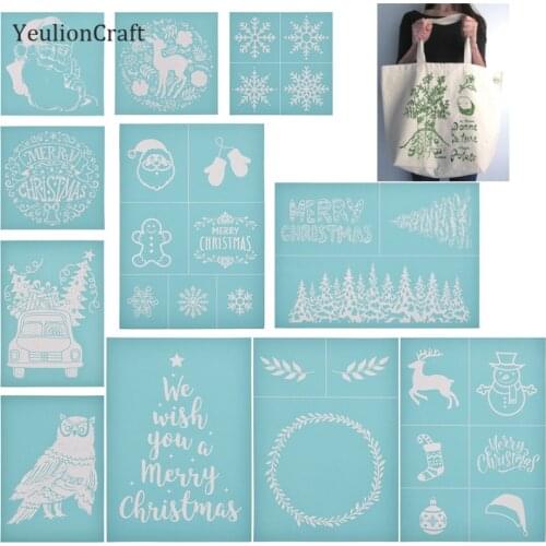 Chzimade 11Pcs/lot Merry Christmas Self-adhesive Silk Screen Printing Stencil Mesh Transfers For T-shirt Diy Home Decoration