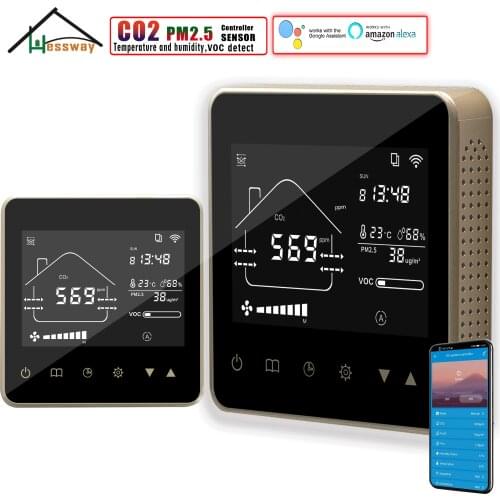 HESSWAY Temp&Humidity VOC PM2.5 CO2 Control/Monitor WIFI for Indoor Air Quality Sensor Fresh Air System By RS485 TUYA Smart APP