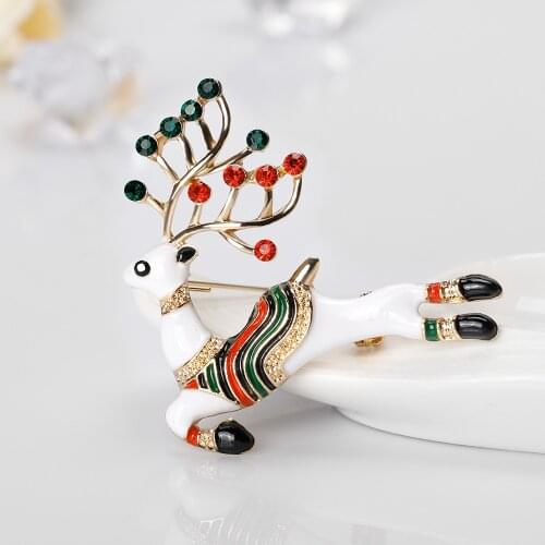 Enamel Chritmas Deer Brooch Pins Gift Lucky Elk Animal Brooches Jewelry Accessories