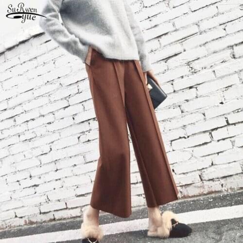 Korean Ankle-length Solid Winter Pants Women 2021 High Waist Straight Pants Female Pocket Trousers Wide Leg Pants 6990 50