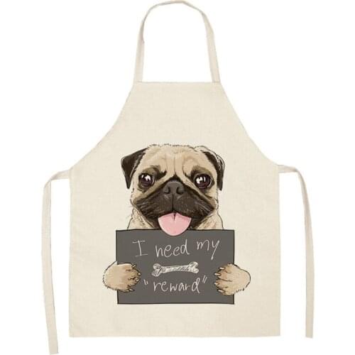 Kitchen Aprons Cartoon Dog Printed Cotton Linen Home Cooking Baking Cleaning Accessory Coffee Shop