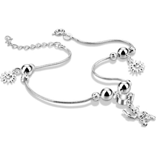 Summer fashion jewelry womens 925 silver anklet cartoon mickey ankle bracelet Beach walking accessories