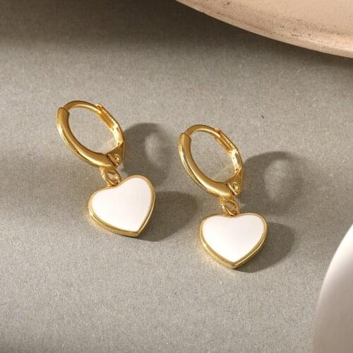 Cute 100% Authentic 925 Sterling silver White Enamel Heart hoop Huggie earrings Jewelry C-E331E
