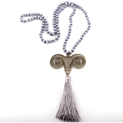 MOODPC Fashion Jewelry Glass Long Knotted Crystal Alloy Crooked Cattle Link Long Tassel Necklaces Women Ethnic Necklace