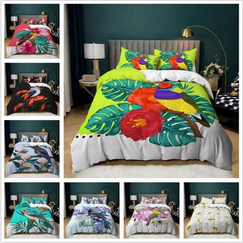 Tropical Flowers with Flying Hummingbirds Wild Nature Blooms Decorative 2/3 Pcs Bedding Set Animal Hummingbirds Duvet Cover Set