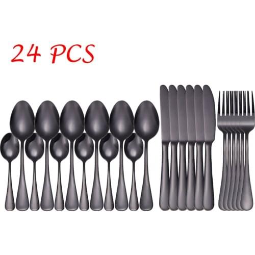 24Pcs Stainless Steel Cutlery Set Rose Gold Rainbow Black Dinnerware Set Knife Fork Spoon Flatware Set Tableware Dinner Set