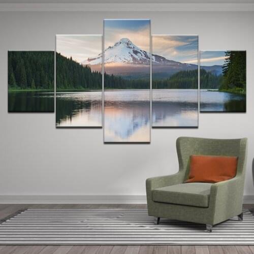 HD Print Wall Art Paintings Canvas Home Decor 5 Piece Sunset Mountain Clouds Green forest lake Nature Landscape Posters Pictures