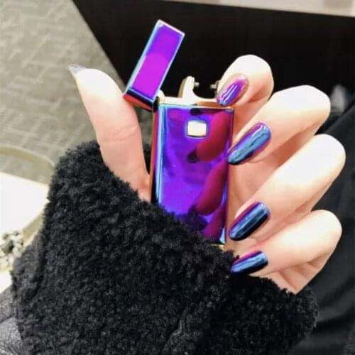 New purple and blue mirror false nails 24pcs Round lady full nail tips American punk style decorated fake nails Social Ins style