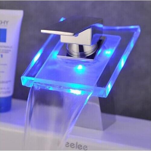 New Waterfall Bathroom Vessel Sink Led Faucet Bath Tub Mixer Taps Bathtub Faucets Cheap Discount Designer2015 Contemporary