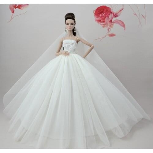 Dress + Veil / White Lace Dress Wedding Evening Gown Clothing Outfit For 1/6 BJD Xinyi Kurhn Barbie FR Doll Toys for Girls