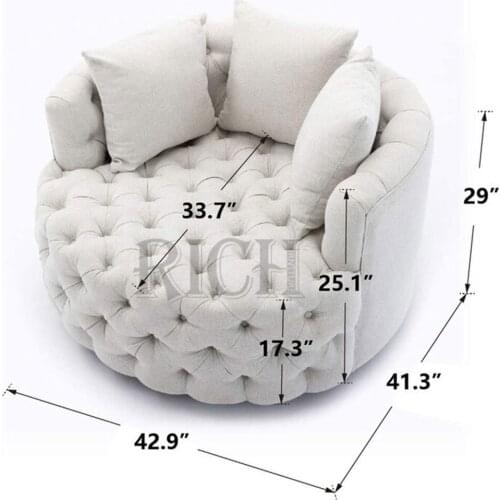 Poltrona de sala round swivel barrel chairs for living room white round fabric tufted swivel accent sofa barrel chair