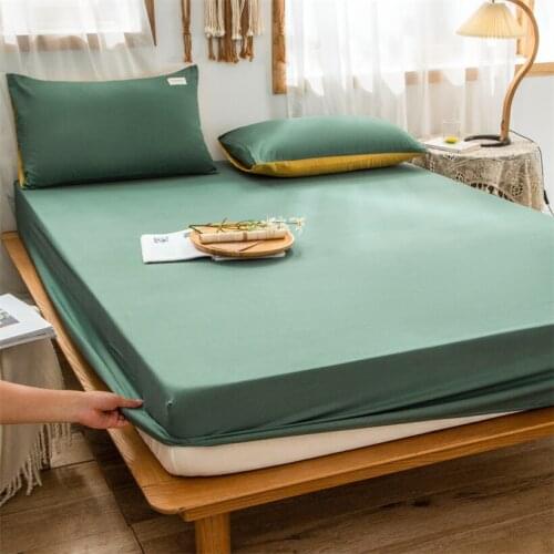 3pcs Solid Fitted Sheet with Elastic Band Polyester Cotton Mattress Cover Soft Brushed Sheets with Pillowcases Machine Washable