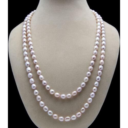 Hand knotted 8-9mm purple rice freshwater cultured pearl necklace 76cm fashion jewelry
