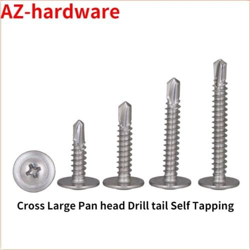 GuHua Cross Large Pan head Drill tail Self Tapping Screw 304 Stainless Steel Phillips Truss Self Drilling screws m4.2M4.8 20pcs