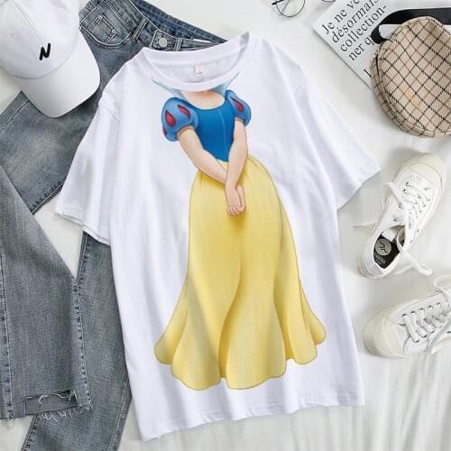 Sexy T-shirt Creative Alice Snow White Print T-shirt Funny Mermaid Girl T-shirt Summer Party T-shirt Fun T-shirt