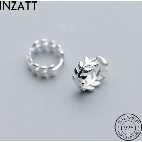 INZATT Real 925 Sterling Silver Leaves Round Hoop Earrings For Fashion Women Fine Jewelry Minimalist Ins Hot Accessorie Gift