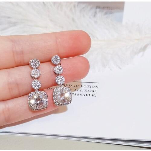Luxury Long Earrings For Women Silver Color AAA+ Cubic Zirconia Drop Dangle Earrings Wedding Jewelry Bijoux for Brides