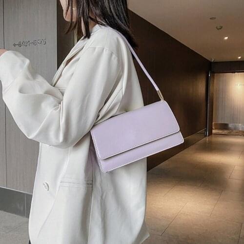 PU Leather Underarm Bag Trendy Solid Color Purse Clutch Bags Retro Shoulder Bag Flap Mini Tote Handbag for Women