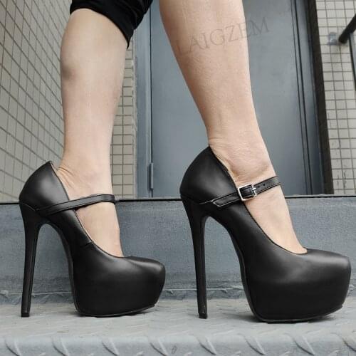 BERZIMER FASHION Women Platform Pumps Round Toe Slim Heeled Faux Leather Shoes Woman Party Club 2021 Large Size 40 43 44 50 52