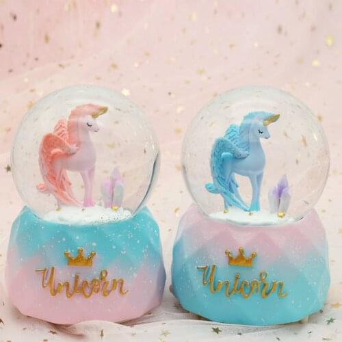 5/7 Inch Light Crystal Ball Rotating Music Box,3d Unicorn Snow Globe Glass,Wedding Gift,Valentines Gift