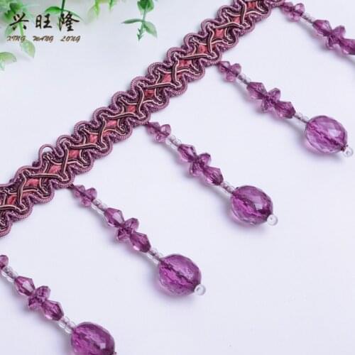 XWL 12M Crystal Beads Curtain Lace Trims Sofa Stage Valance Decor Curtain Accessories Tassel Fringe Lace Ribbon DIY Sewing Trim