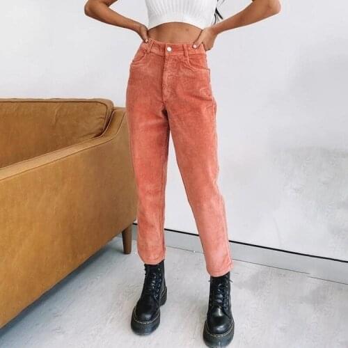 Fall Winter Fashion Korean All-Match Brick Red Femme Mujer Pantalones 2021 Woman Corduroy Mid Waist Straight Pants Streetwear