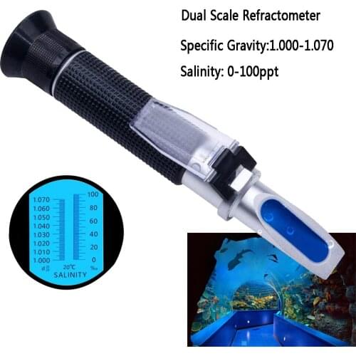 0-100% Salinity Refractometer Portable Sea Water Salt Concentration Tester Meter With ATC Dual Scale Saltwater Meter Tester