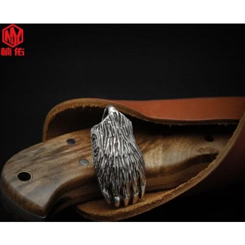 1PC Hand Carving 925 Silver Bear Paw Claw Necklace Pendants AccessoriesParacord Beads Knife Beads Bracelet EDC Tool Pendant