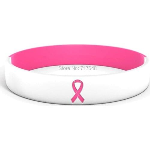 100pcs Pink White Breast Cancer Awareness wristband silicone bracelets free shipping by epacket A