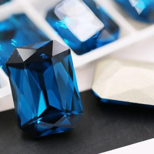 10x14mm 13x18mm Peacock blue Rectangular octagonal shape pointback crystal strass glass rhinestones diy clothing Accessories