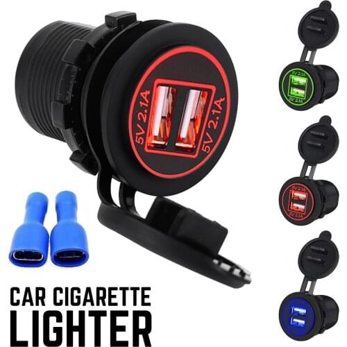 12-24V 4.2A Motorcycle Car Dual USB Power Charger Port Socket Waterproof Car Truck Power Outlet Adapter Cigarette Lighter Socket