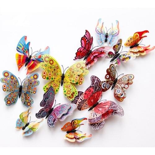 12Pcs Double Layer 3D Butterfly Wall Sticker Wall Home Decor Butterflies For Decoration Magnet Fridge stickers