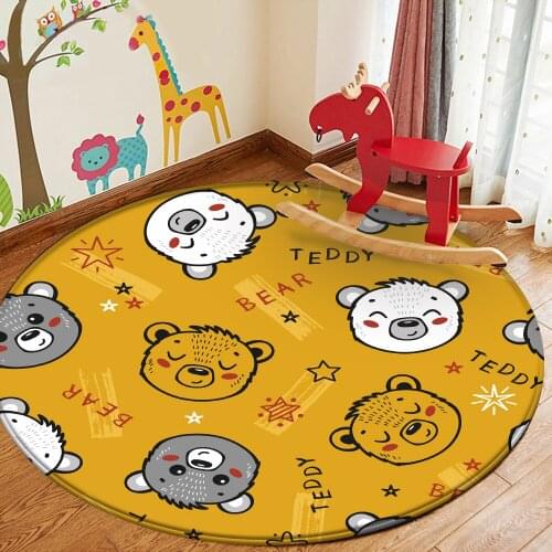 2021 Childrens Room Round Flannel Carpet Living Room Bedroom Large Area Floor Mat Cute Animal Bear Bedside Floor Rug tapis rugs