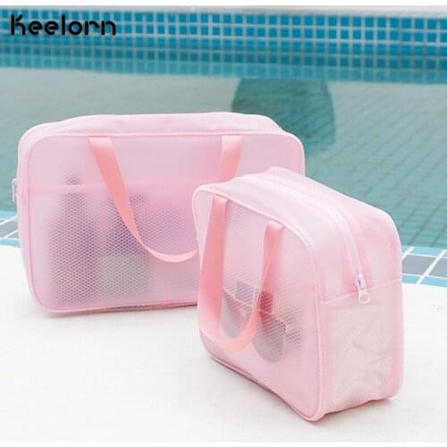 22*18CM Waterproof Clear Makeup Pouch Travel Organizer Bag Large Toiletry Portable Cosmetic Women Beach Wash Bags Pink