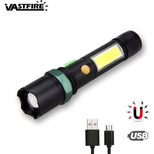 4 Mode Zoom T6 COB LED Flashlight USB Rechargeable Torch Light Magnet adsorption Lamp
