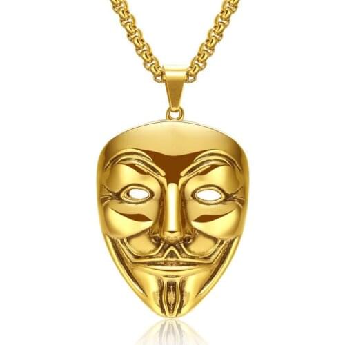 60cm Jewelry 2021 Trend Stainless Steel Color Golden Mens Mask New V Vendor Halloween Pendant Nightclub Accessories Necklace