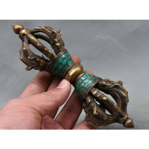 7 Tibet Tantra FaQi Bronze Inlay Turquoise Vajra-pestle Phurba Dagger Holder