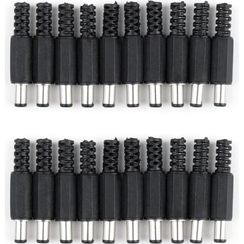 Artudatech 20 Pcs DC 5.5 x 2.1mm Power Cable Male Plug Connect Socket For Camera/Led