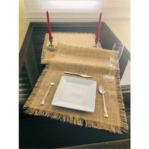 Jute Mesh Fabric Runner 4 Edge Fringe Top: 45 Cm Length: 120 Cm Table Natural Wedding Decoration, invite Leisure, Party, Garden Design Muftak