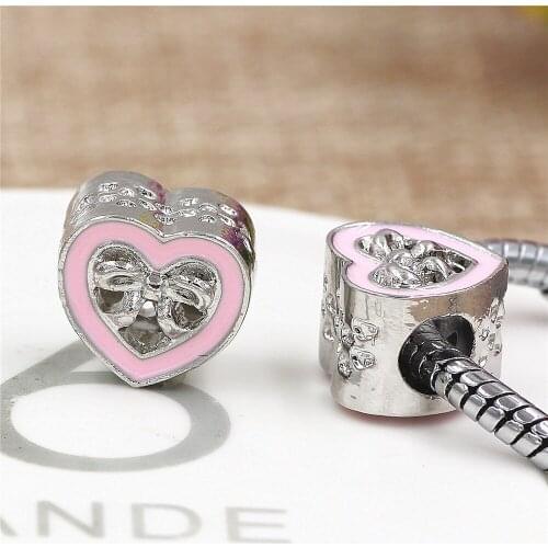 GO MAX DGW Heart knot Pink Enamel Gold Heart Charm Beads fit Original pandora Charm Bracelet Women Jewelry