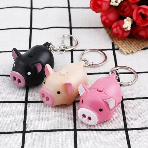 Cartoon Little Pig Design LED Keychain with Sound Flashlight Kid Emergency torch Animal pig Keyring Wholesale