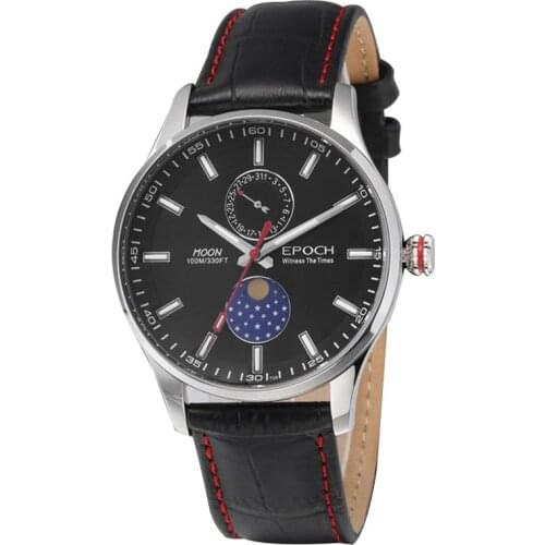 Men moon phase watch,mens T100 tritium wrist watches EPOCH man luxury switzerland luminous wristwatch waterproof quartz relogio