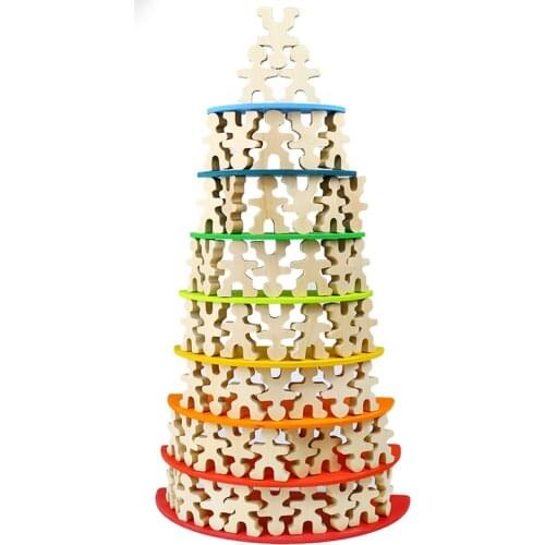 Wooden People Stacking Toys Natural Wood Balance Blocks Kids Montessori Creative Jenga Blocks Stacker Children Educational Toys