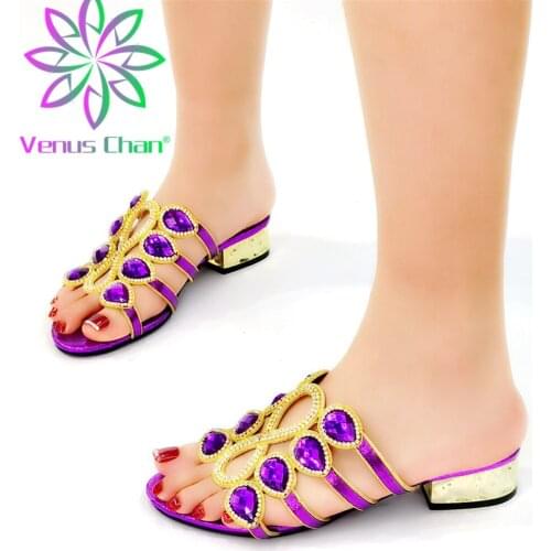 PURPLE 2021 Latest Design Plus Size Women Shoes 42 Shoes for Wedding Women Italian Women Party Pump Decorated with Rhinestone