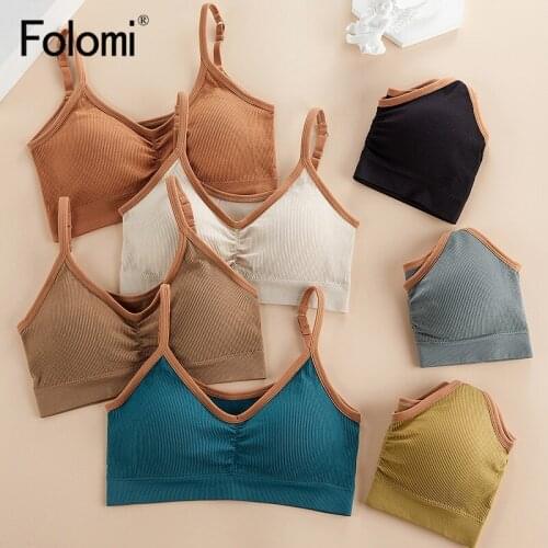 Folomi Sexy Bras For Women Soild Color Crop Tops Seamless Underwear Soft Lingerie Padded Camisole One Size