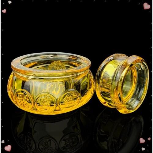 Yellow Treasure Bowl Crystal Glass Ashtray Portable Cigarette/Cigar Ashtray for Office Living Room Clubhouse KTV Useful Desktop