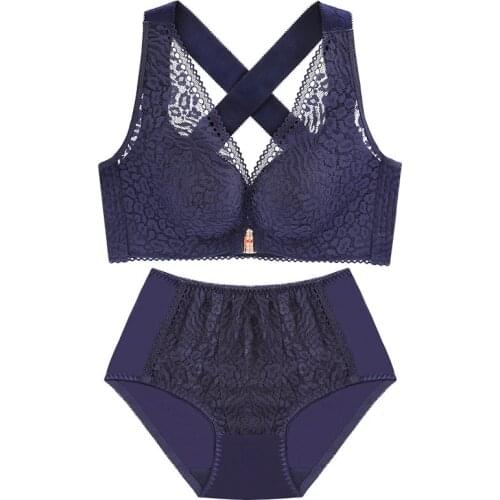 Fashion Wireless Front buckle Sexy Lace Lingeries Women Beautiful back bras and panties plus size 120DE suits bras sets