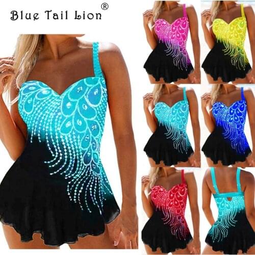 Swimsuit Set New Bikini With Strapless Print Diamond Feather Split S-8XL Plus-size Swimsuit For Women beach Resort Skirt