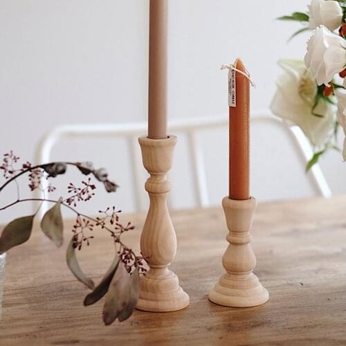 Retro Unpainted Wood Classic Craft Candlesticks Holders Wedding Decorations Table Centerpieces Unfinished Candlesticks Holders