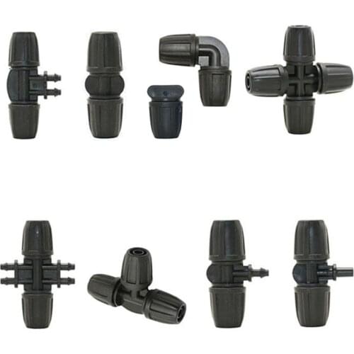 Garden 3/8" To 1/4" Hose Connector 8/11 To 4/7mm Barbed Lock Tee Straight Elbow End Plugs Pipe Adapter Irrigator Fitting